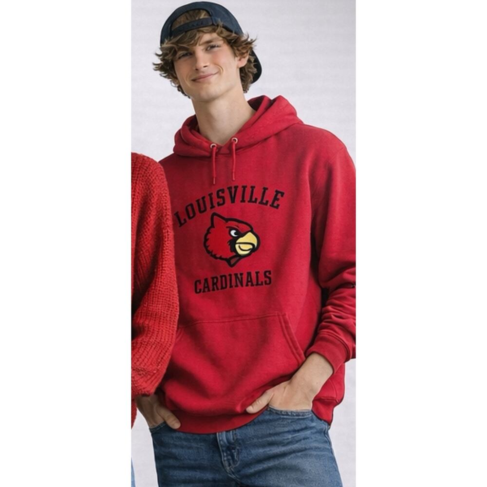 Louisville Cardinals Hoodie Sweatshirt Red Mens Large NCAA Pullover
